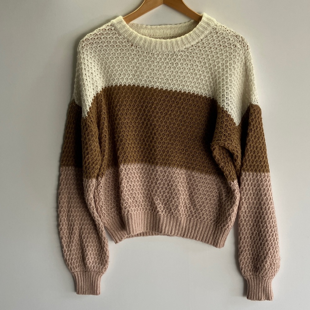 Abercrombie & Fitch Colorblock Knit Sweater - Cream, Brown, Tan